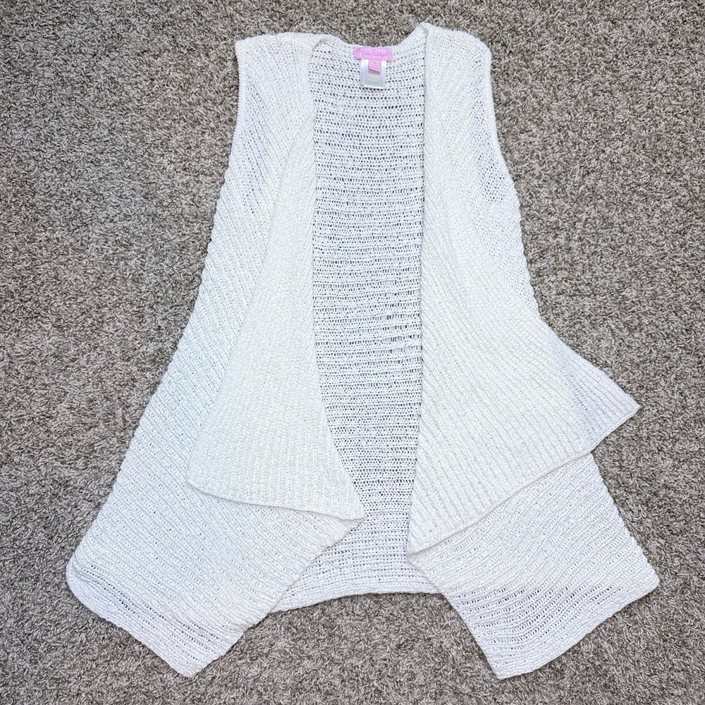 Lilly Pulitzer Womens S White Open Knit Draped Sweater Vest Cardigan Resort Boho